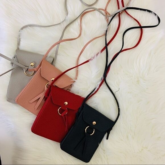 Vegan Leather Two Pocket Cellphone Carrier, Red - Picture 2 of 5